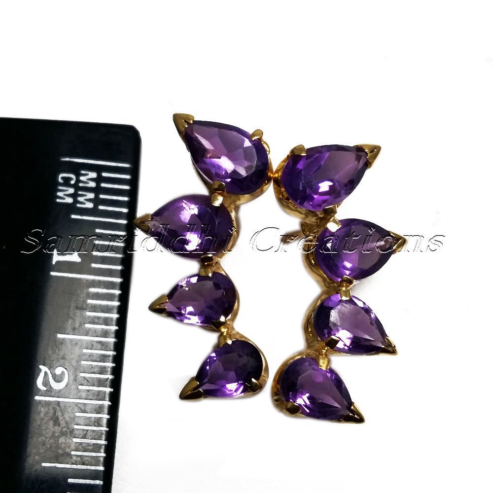 Genuine Amethyst Stud Earrings - Gender: Women