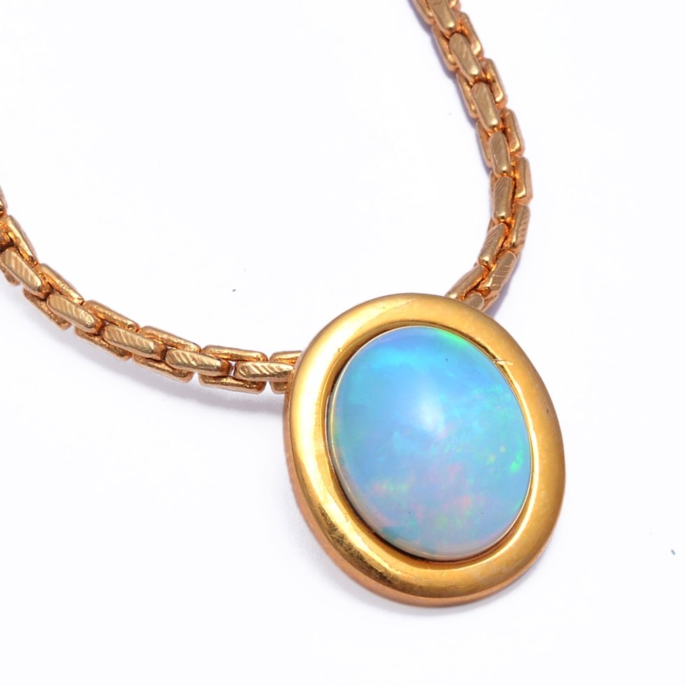 Matt Finish Gold Plated Sterling Silver Opal Gemstone Charm Pendant