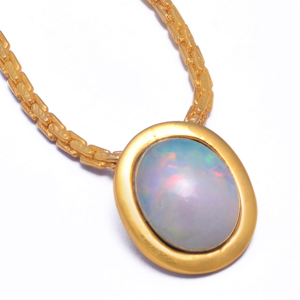 Matt Finish Gold Plated Sterling Silver Opal Gemstone Charm Pendant