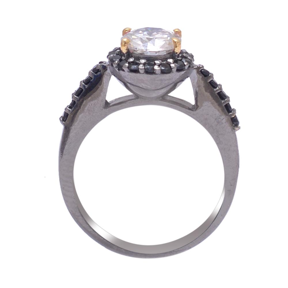 Fine Moissanite and Black Diamond Ring in Sterling Silver