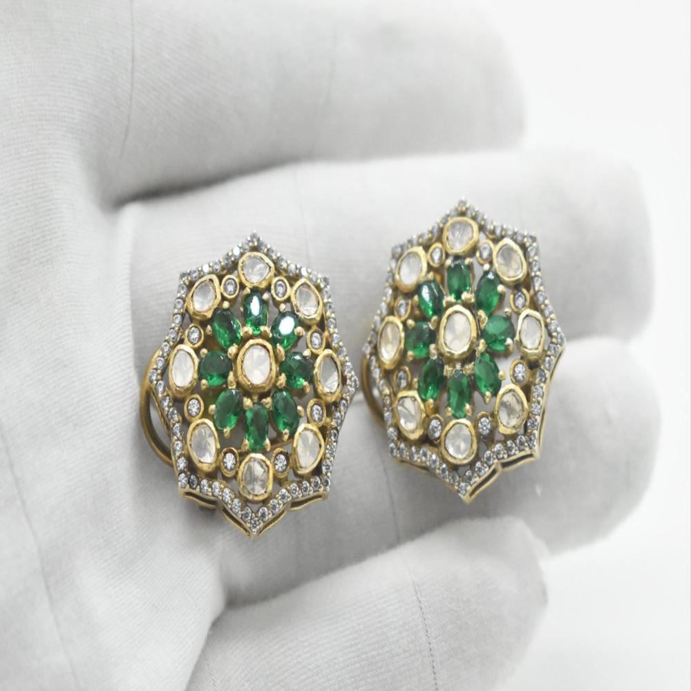 925 Sterling Silver Lab Made Moissanite Emerald Stud Earrings
