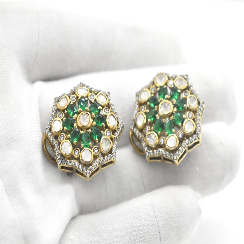 925 Sterling Silver Lab Made Moissanite Emerald Stud Earrings