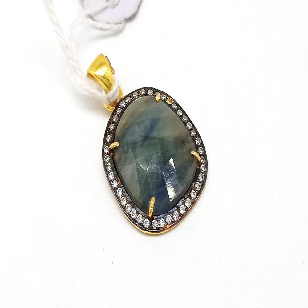 925 Sterling Silver Faceted Blue Sapphire Artisan Pendant