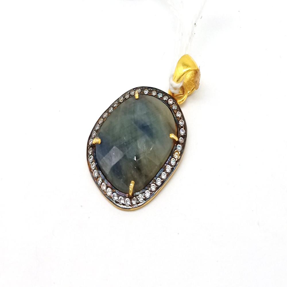 925 Sterling Silver Faceted Blue Sapphire Artisan Pendant