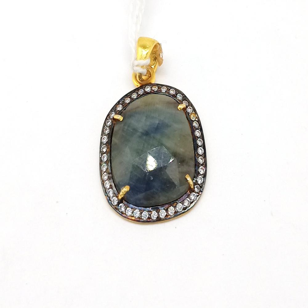 925 Sterling Silver Faceted Blue Sapphire Artisan Pendant