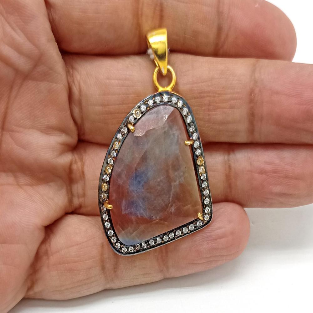 925 Sterling Silver Faceted Brown Sapphire Handcrafted Pendant