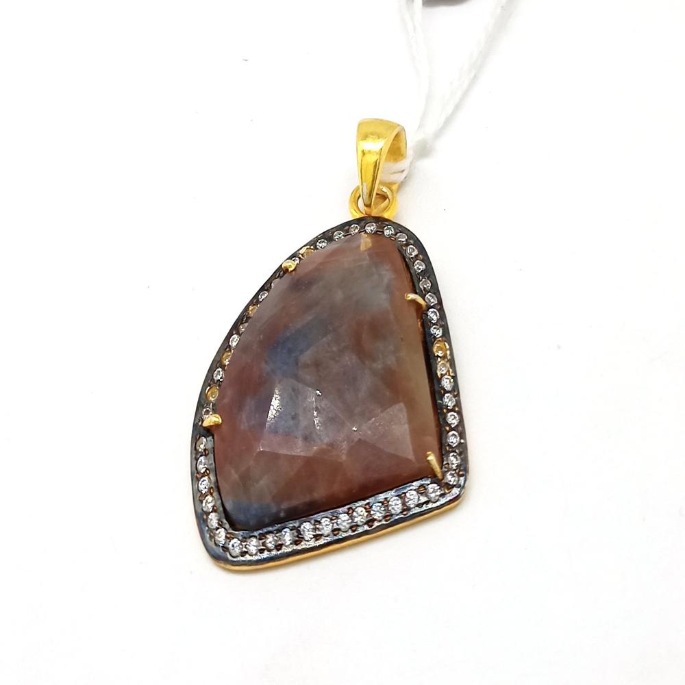 925 Sterling Silver Faceted Brown Sapphire Handcrafted Pendant