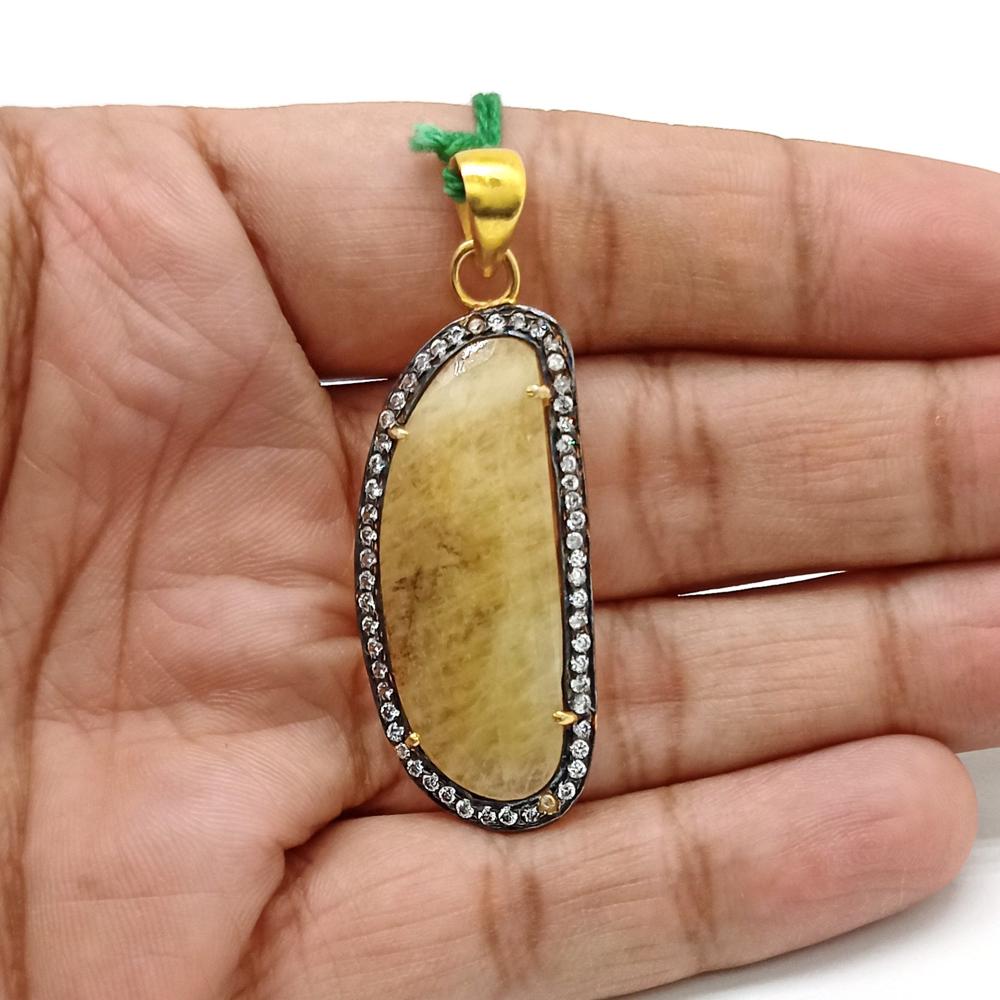 925 Sterling Silver Faceted Yellow Sapphire Artisan Pendant