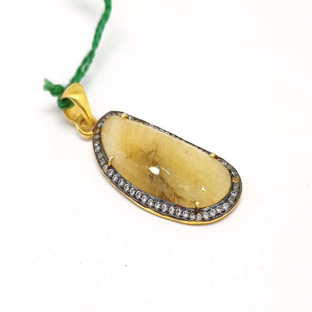 925 Sterling Silver Faceted Yellow Sapphire Artisan Pendant