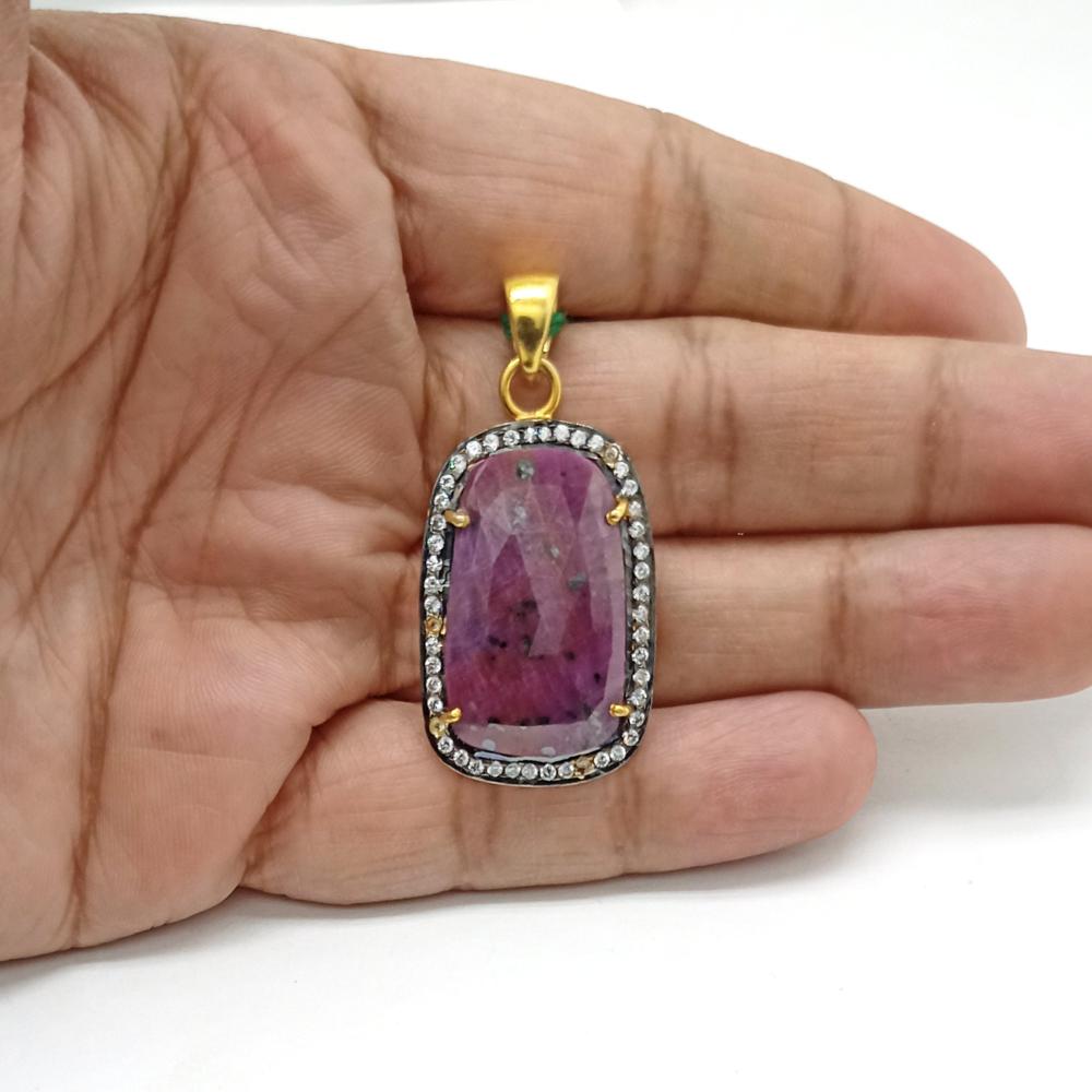 925 Sterling Silver Natural Faceted Ruby Handcrafted Pendant