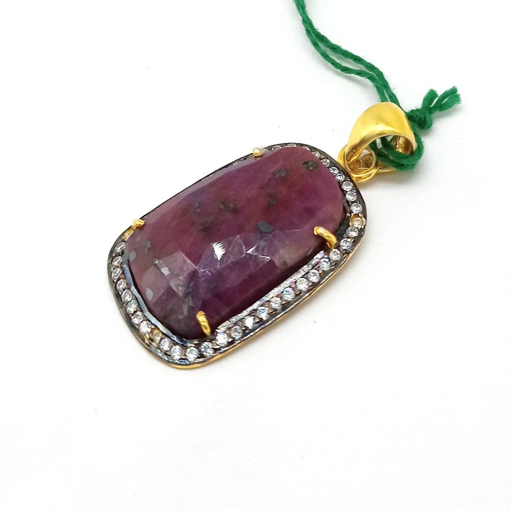 925 Sterling Silver Natural Faceted Ruby Handcrafted Pendant