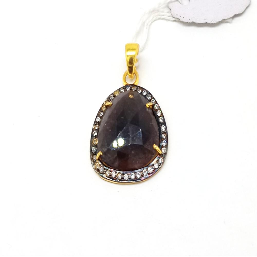 925 Sterling Silver Faceted Dark Brown Sapphire Pendant