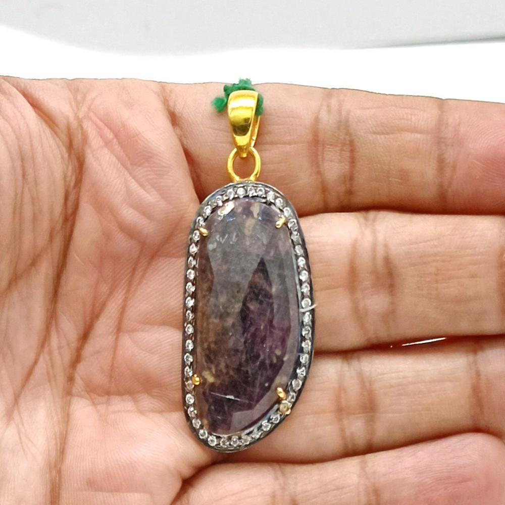 925 Sterling Silver Faceted Brown Sapphire Artisan Pendant