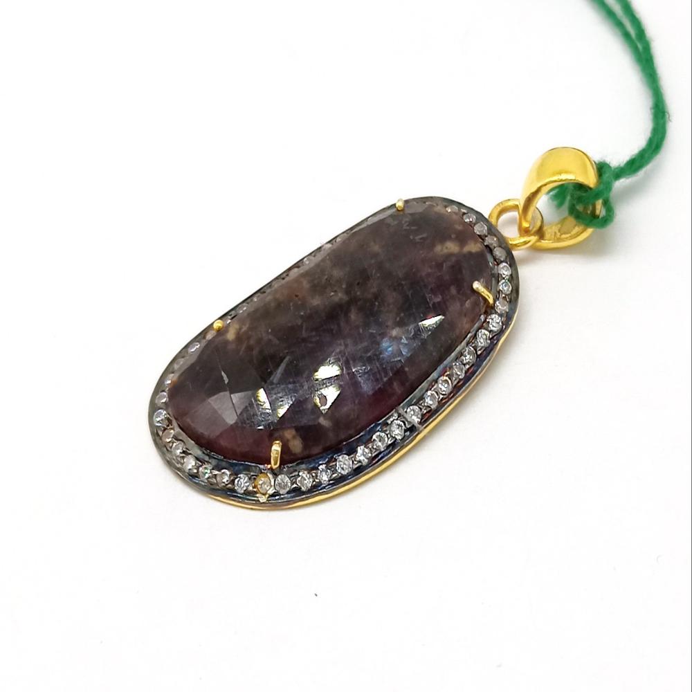 925 Sterling Silver Faceted Brown Sapphire Artisan Pendant
