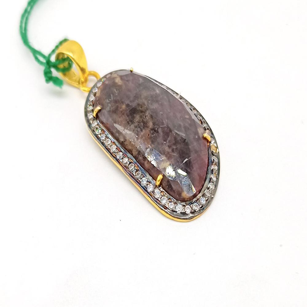 925 Sterling Silver Faceted Brown Sapphire Artisan Pendant