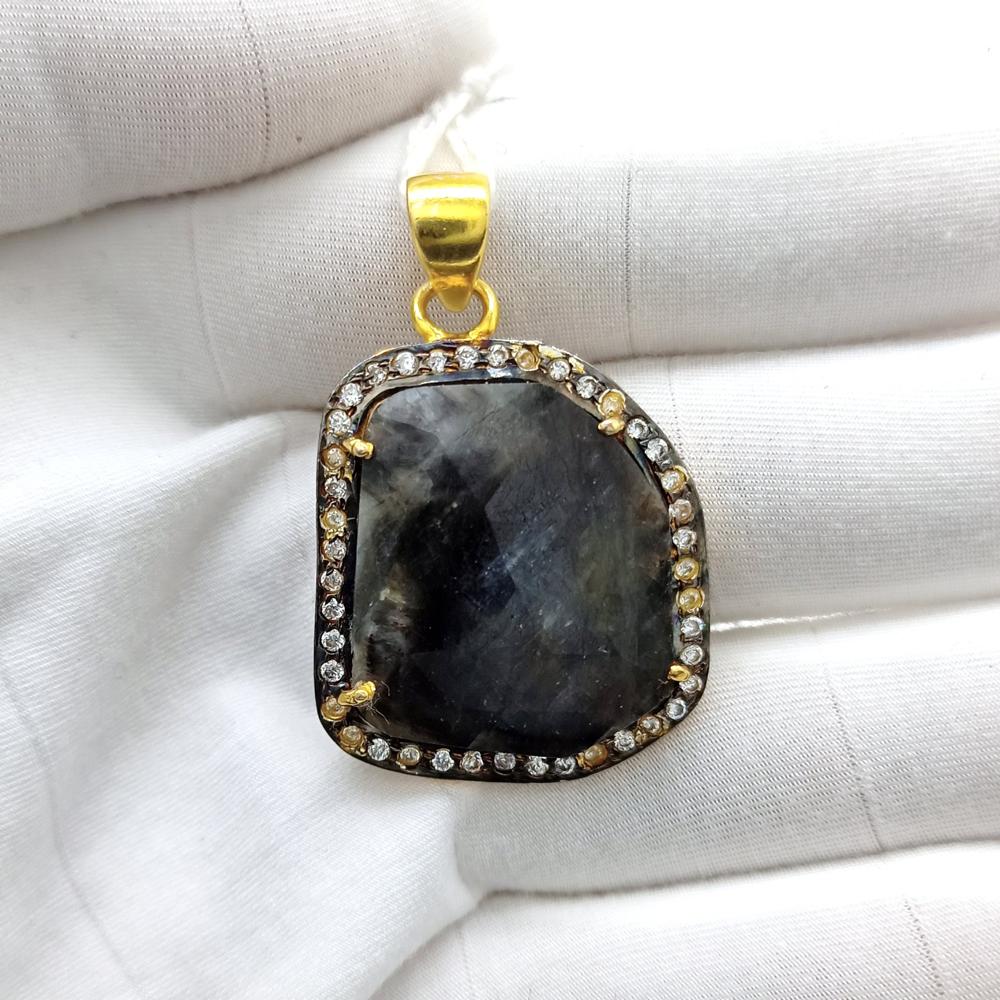 925 Sterling Silver Faceted Gray Sapphire Artisan Pendant