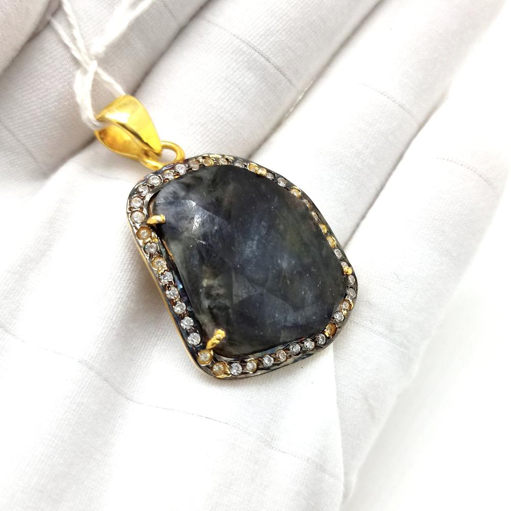925 Sterling Silver Faceted Gray Sapphire Artisan Pendant
