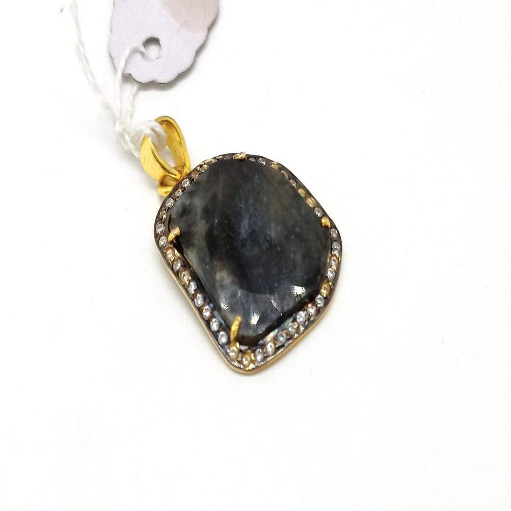 925 Sterling Silver Faceted Gray Sapphire Artisan Pendant
