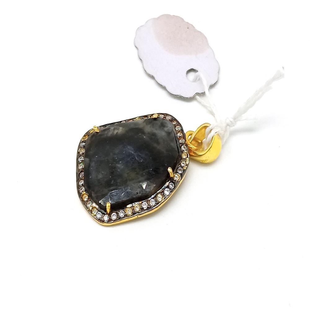 925 Sterling Silver Faceted Gray Sapphire Artisan Pendant