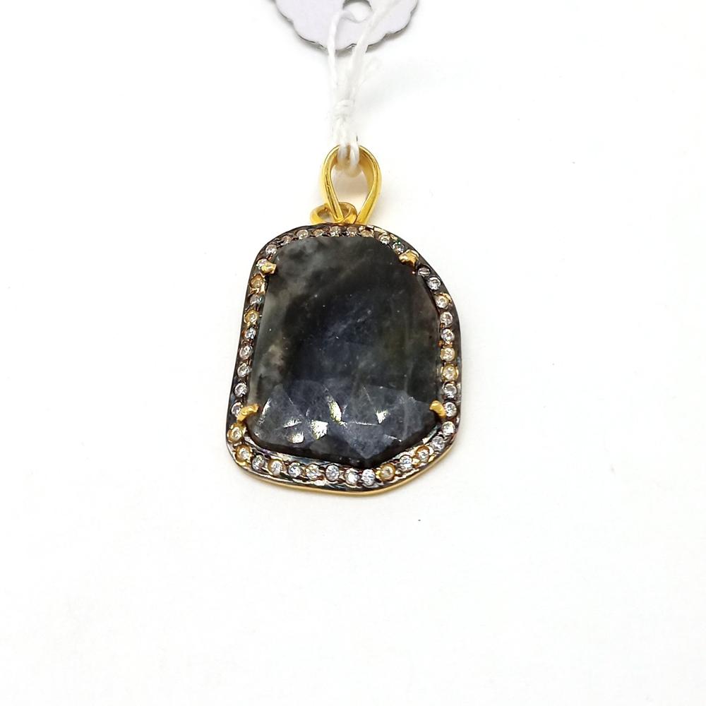 925 Sterling Silver Faceted Gray Sapphire Artisan Pendant