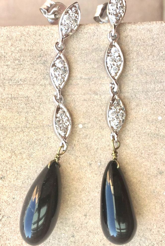  Women Drop Silver Earrings White Gold  Onyx