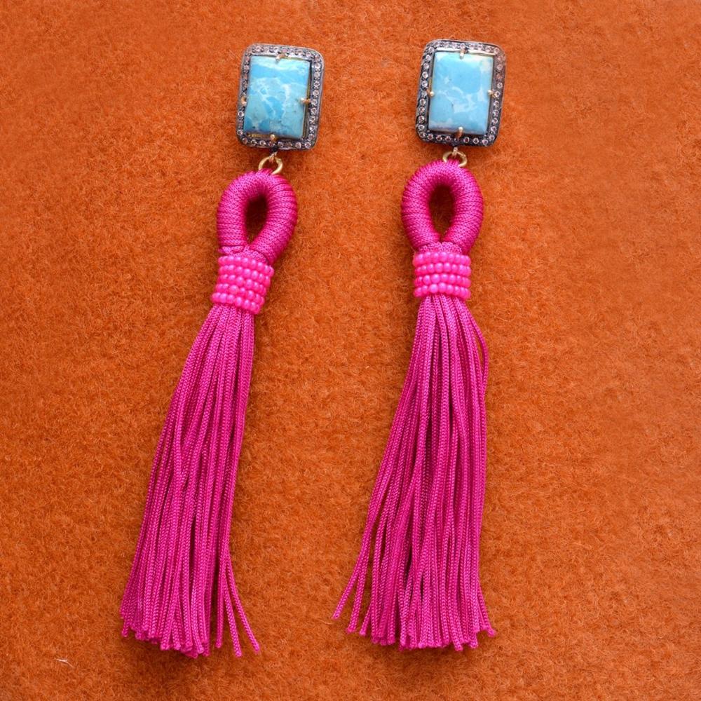 Gemstone Topaz Thread Earring Pair in Sterling Silver