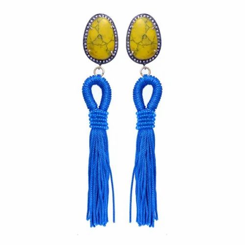 Gemstone Topaz Thread Earring Pair in Sterling Silver