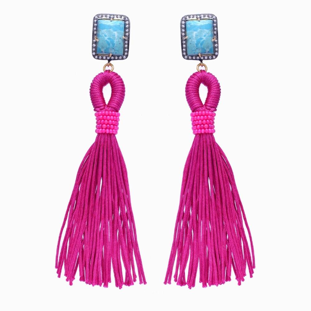Gemstone Topaz Thread Earring Pair in Sterling Silver