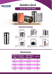 Open Top Solid SS Dustbin 8x12