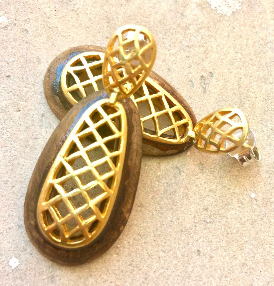 Wood Silver Earring