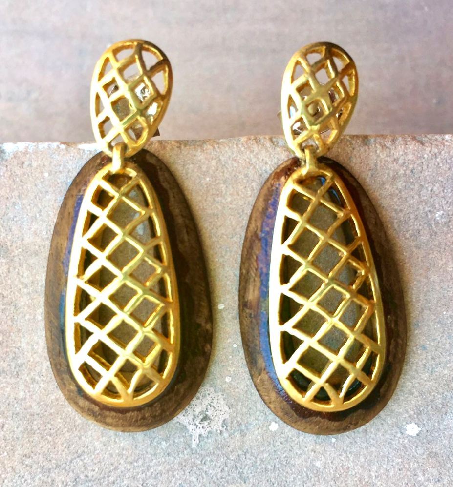 Wood Silver Earring
