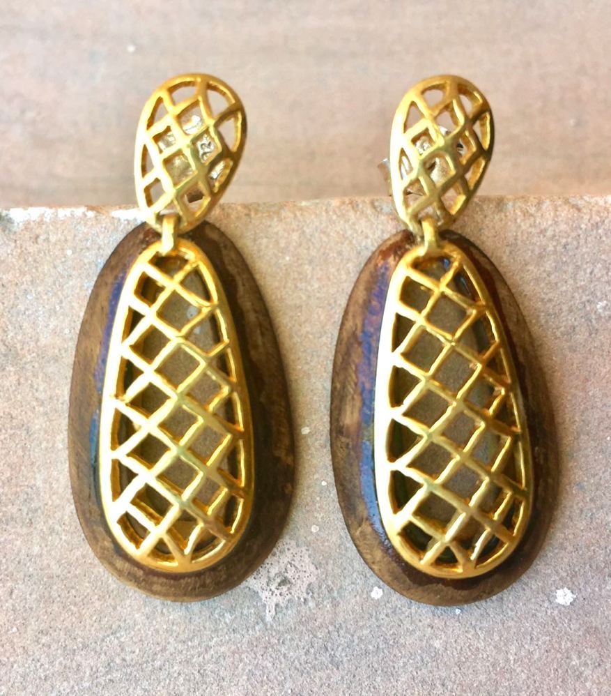 Wood Silver Earring