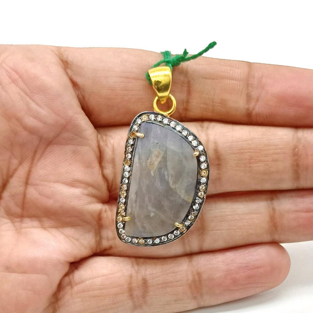 925 Sterling Silver Faceted Fancy Cut Gray Sapphire Pendant
