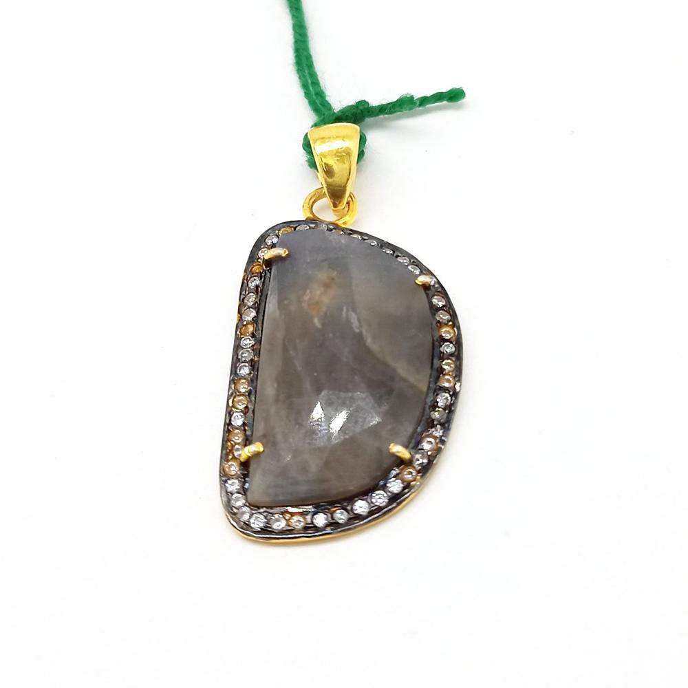 925 Sterling Silver Faceted Fancy Cut Gray Sapphire Pendant