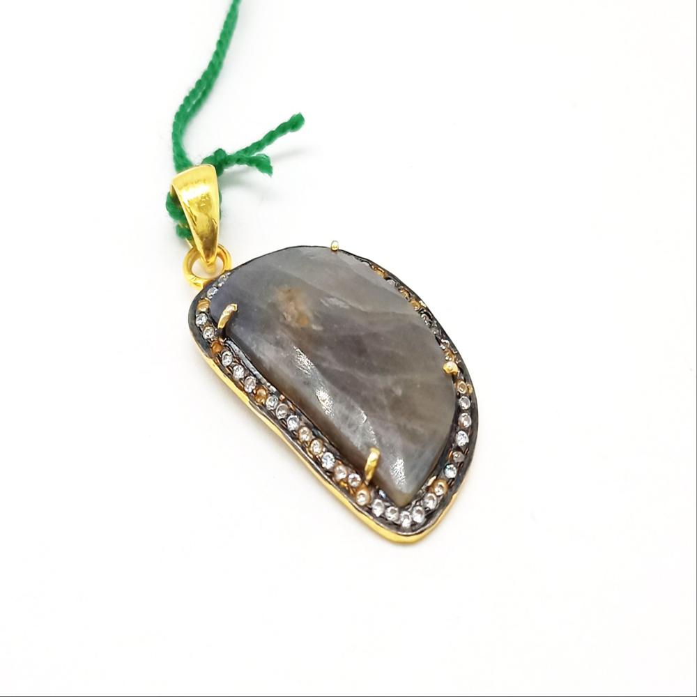 925 Sterling Silver Faceted Fancy Cut Gray Sapphire Pendant