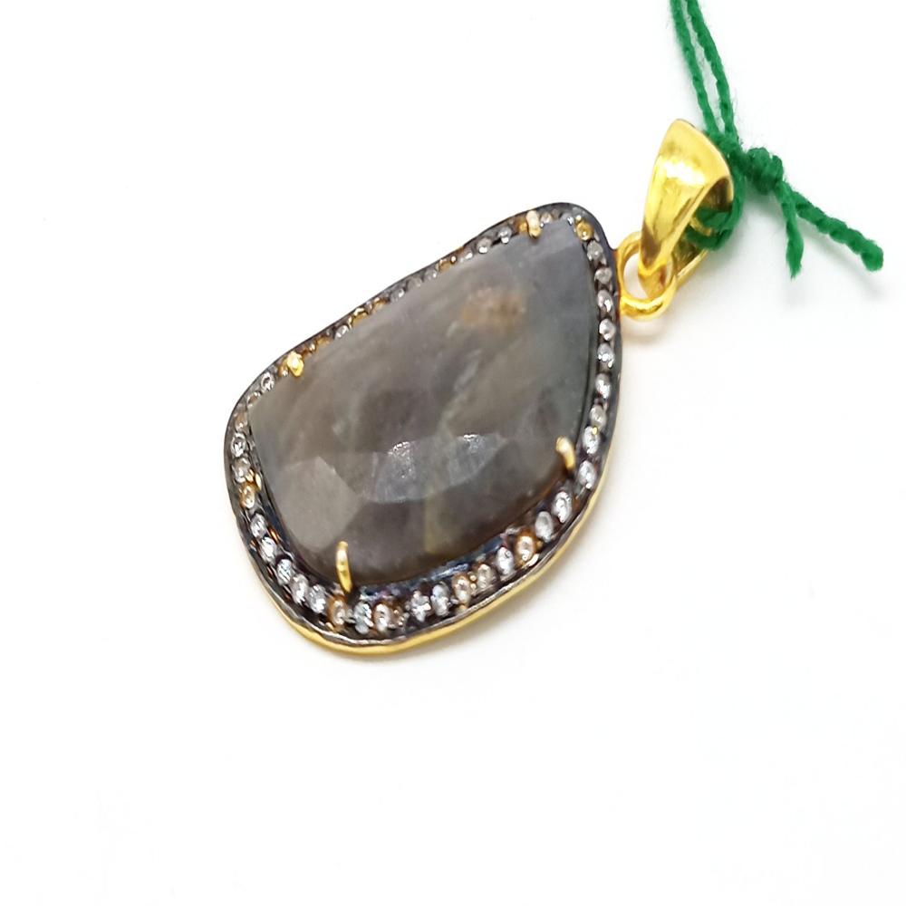 925 Sterling Silver Faceted Fancy Cut Gray Sapphire Pendant