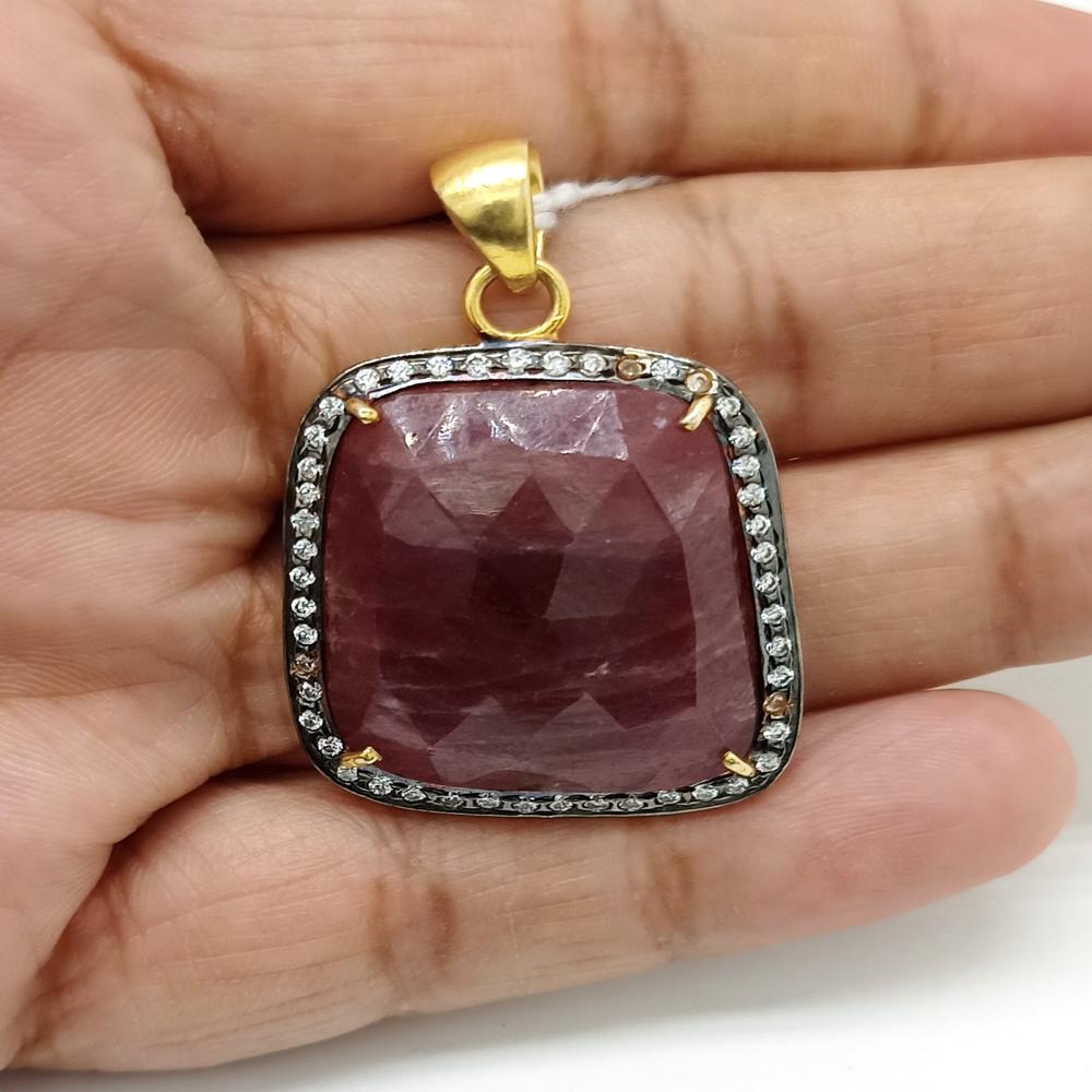 Sterling Silver Natural Faceted Ruby Artisan Pendant