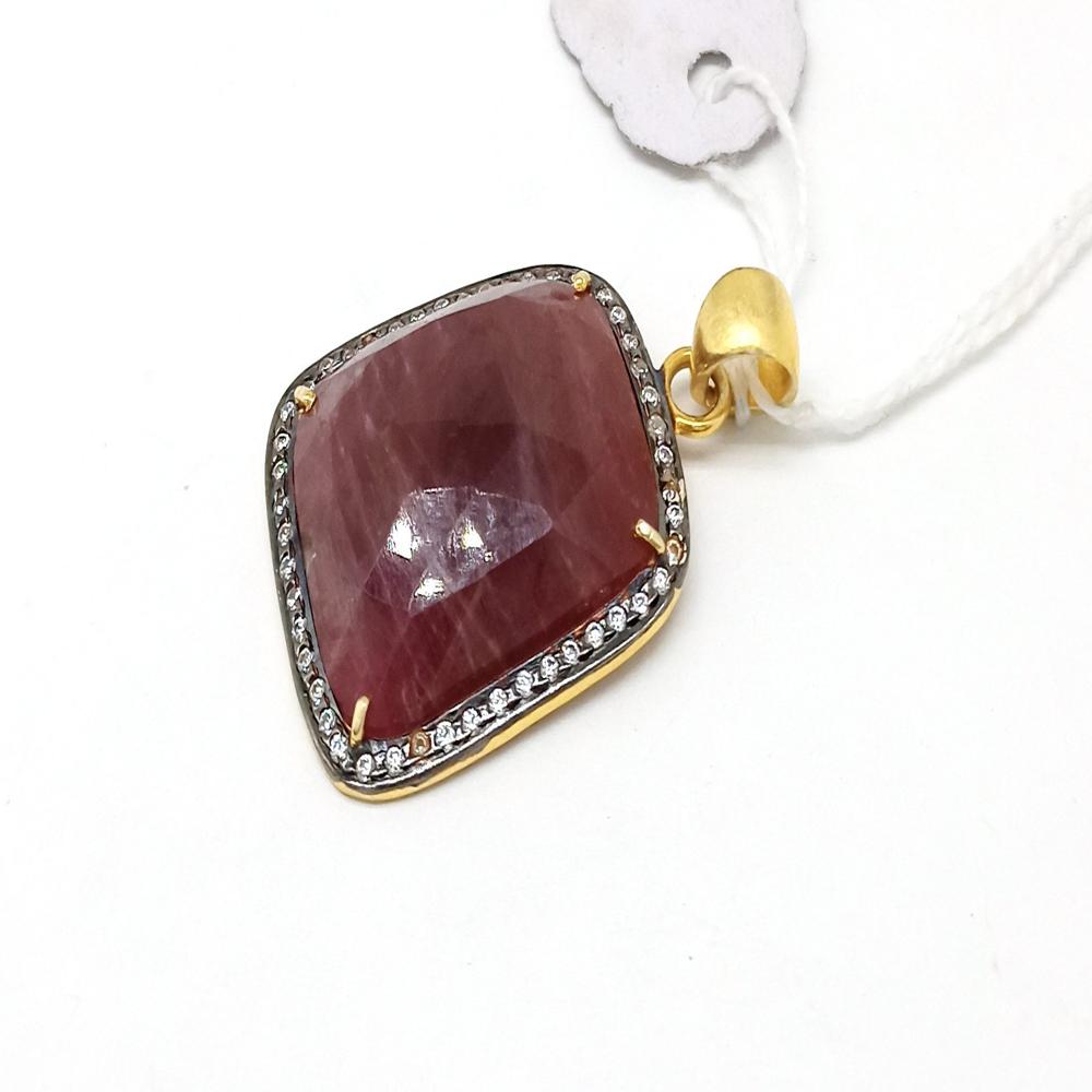 Sterling Silver Natural Faceted Ruby Artisan Pendant