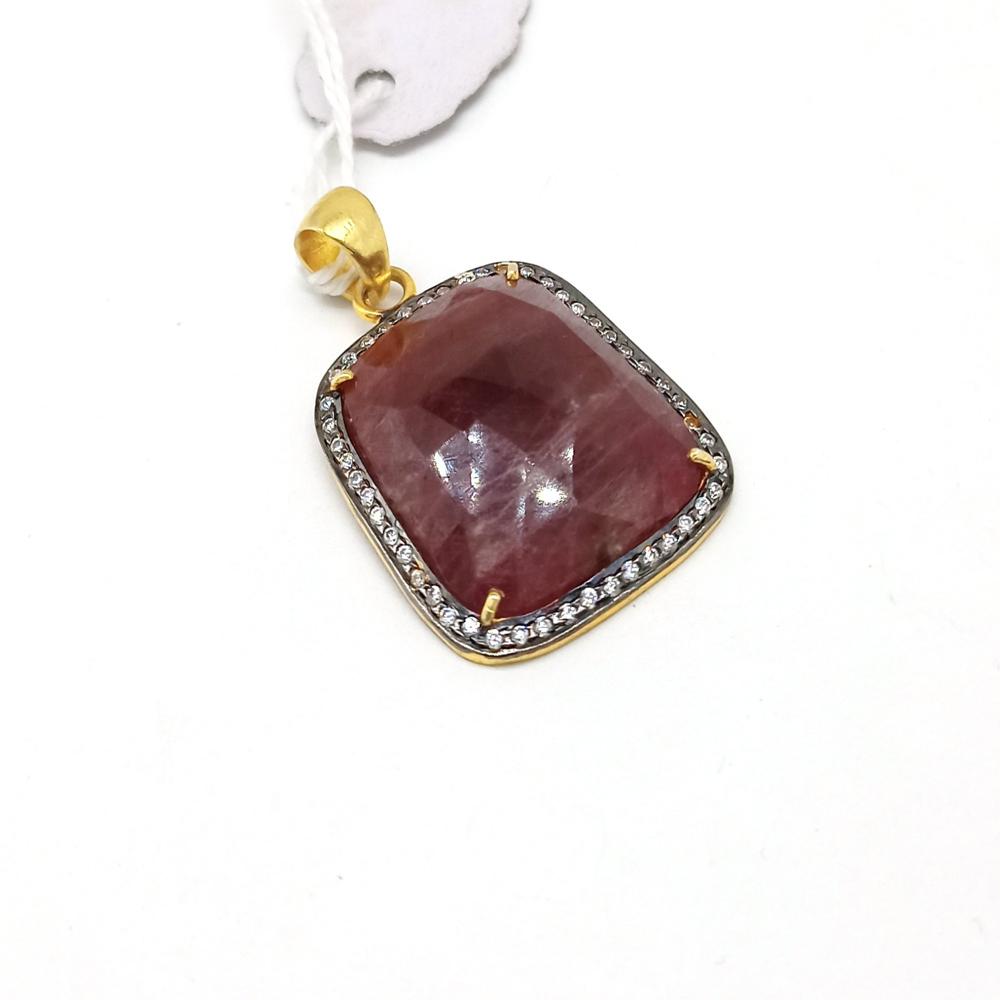 Sterling Silver Natural Faceted Ruby Artisan Pendant