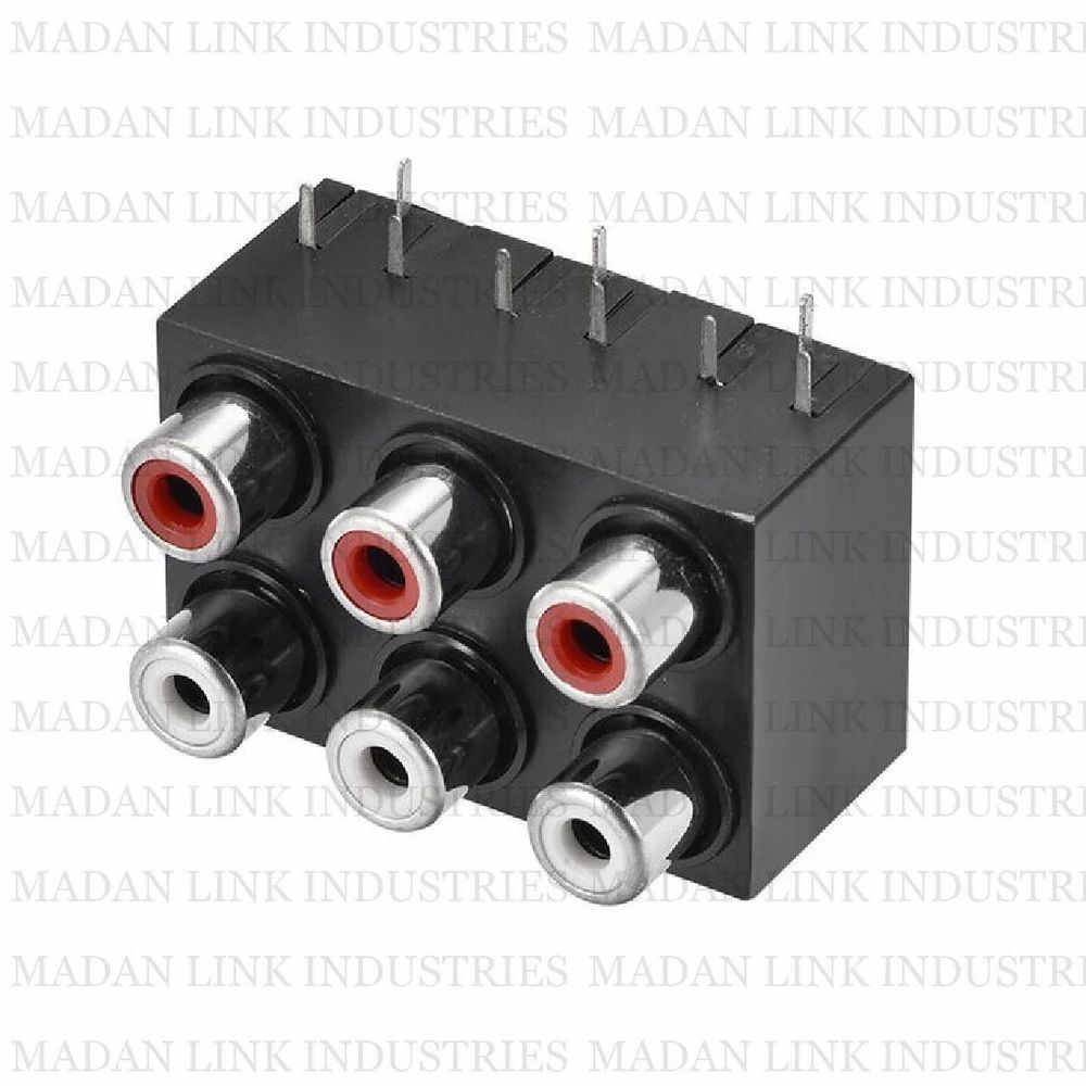6 Rca Box Socket - 6 Pin Female Socket With Shutter, Operating Temperature -25 Degreec To 70 Degreec, Through Hole Mounting, Nickel Plated Contacts