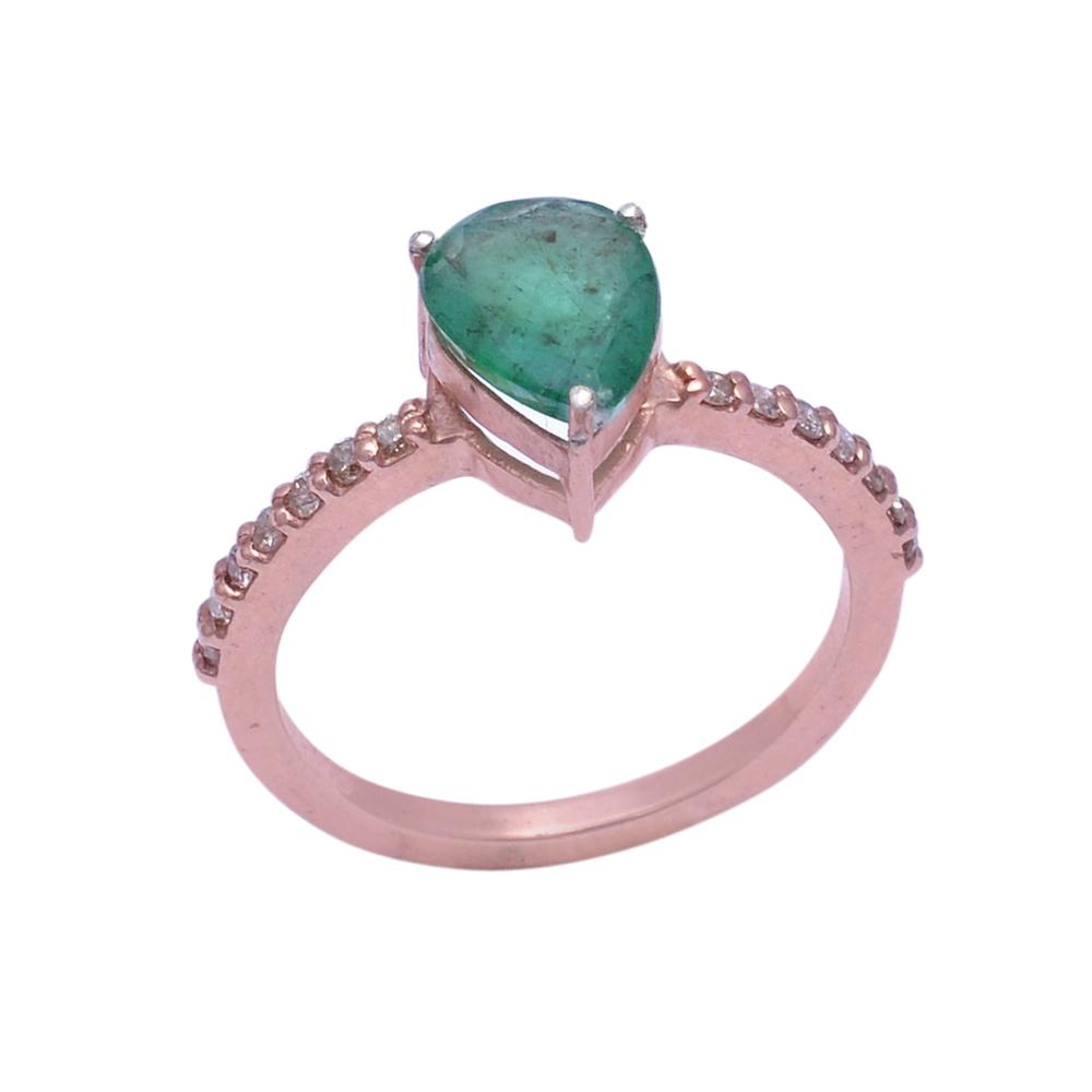 Emerald Diamond Ring Crafted In Sterling Silver - Shape: Pear
