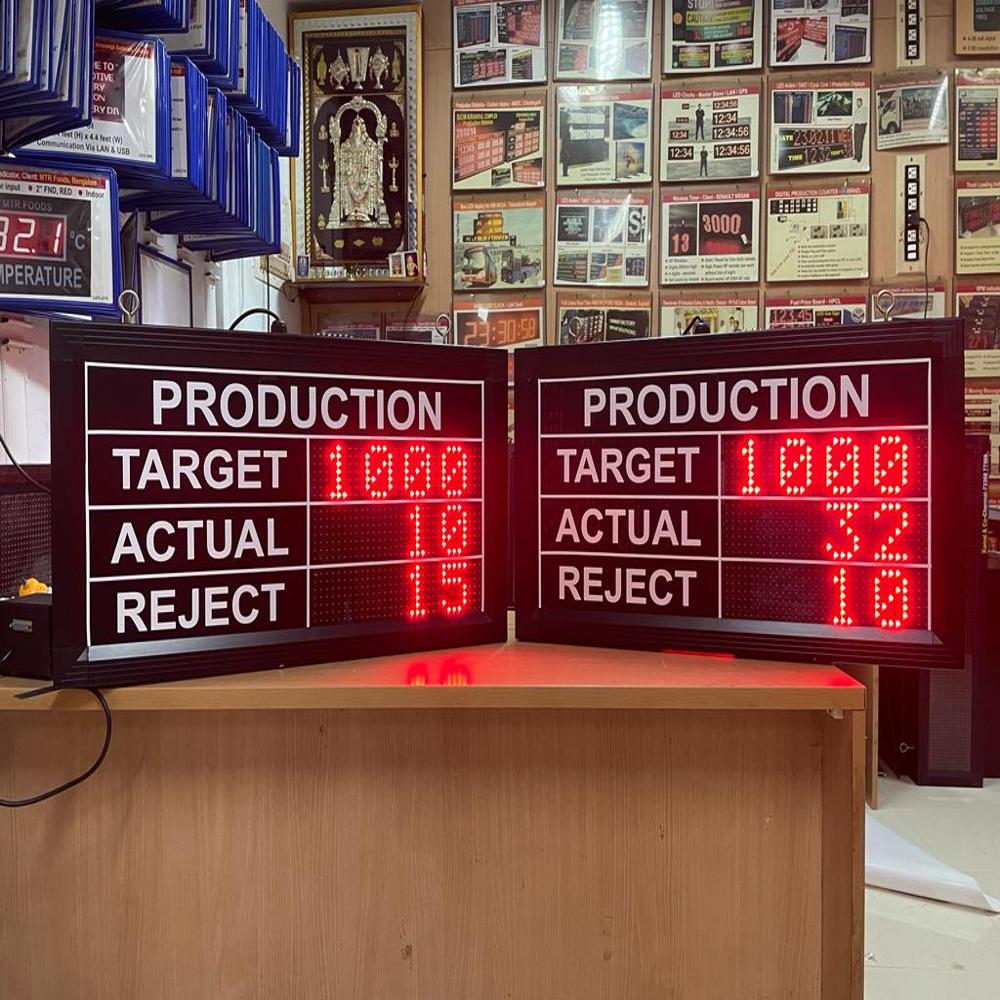 Electric Led Production Digital Display Board - 15" High X 28" Wide Indoor Red High Bright Dot Matrix 10mm Pixels Remote & Contact Control 230v Ac | Dust Resistant Lexan Polycarbonate Adjustable Eye Hook