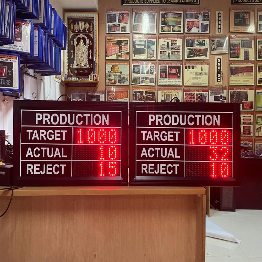 Electric Led Production Digital Display Board - 15" High X 28" Wide Indoor Red High Bright Dot Matrix 10mm Pixels Remote & Contact Control 230v Ac | Dust Resistant Lexan Polycarbonate Adjustable Eye Hook