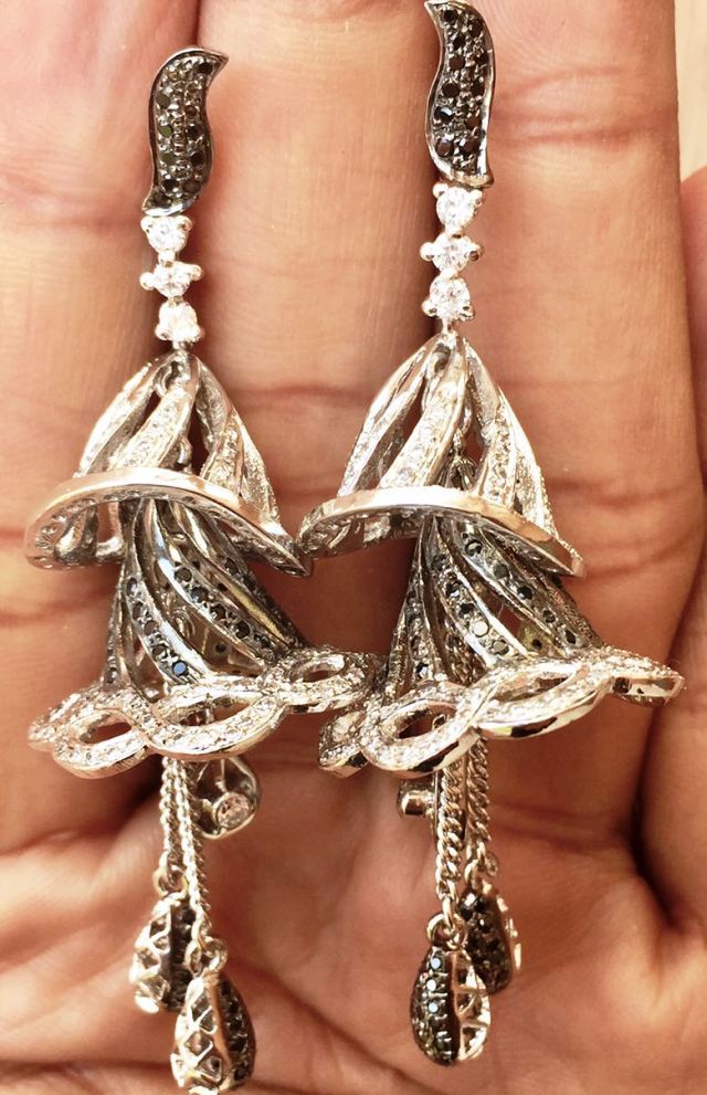 Silver Jhumki Earring - Color: Red