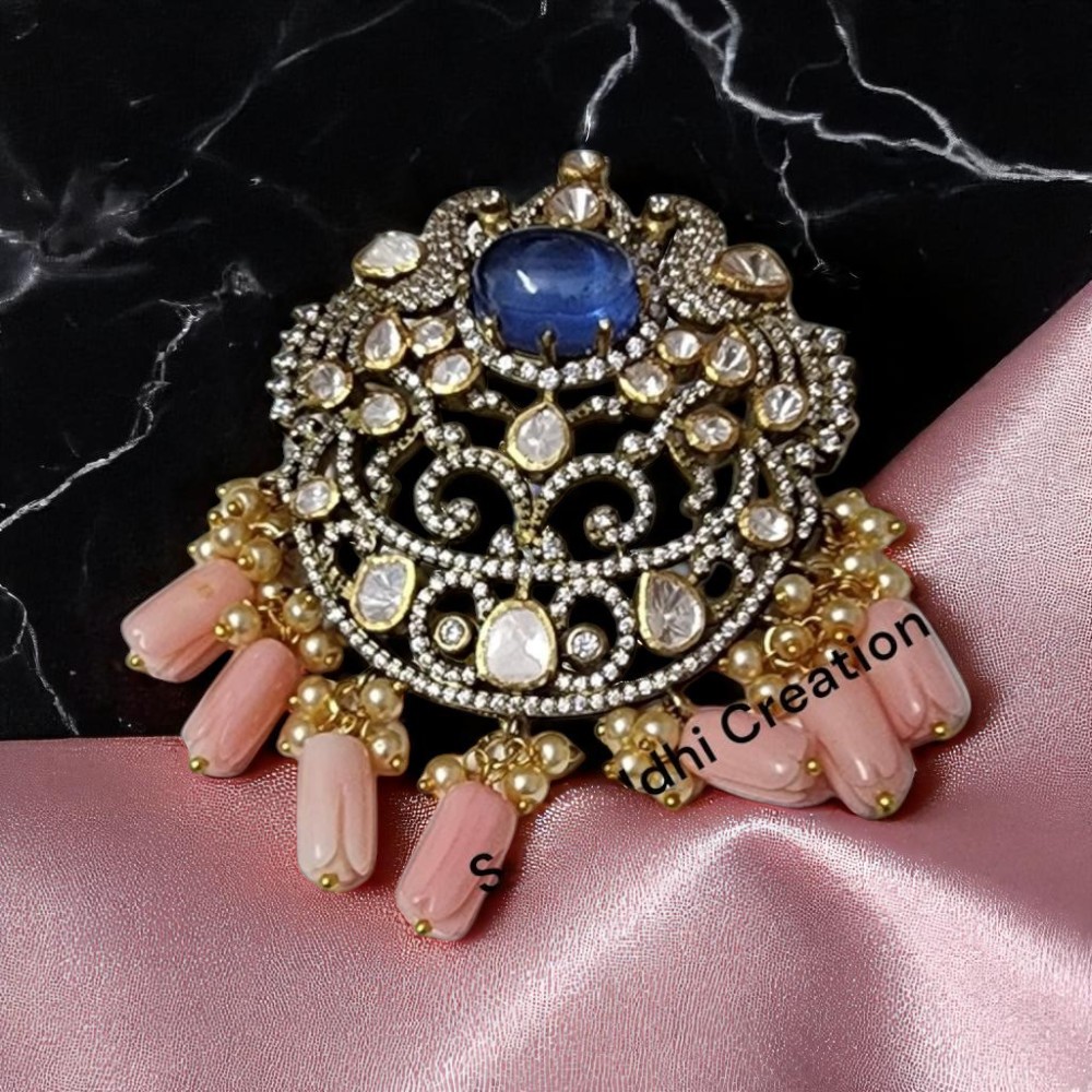 Moissanite Tanzanite Pendant in 925 Silver with Antique Gold Plating 