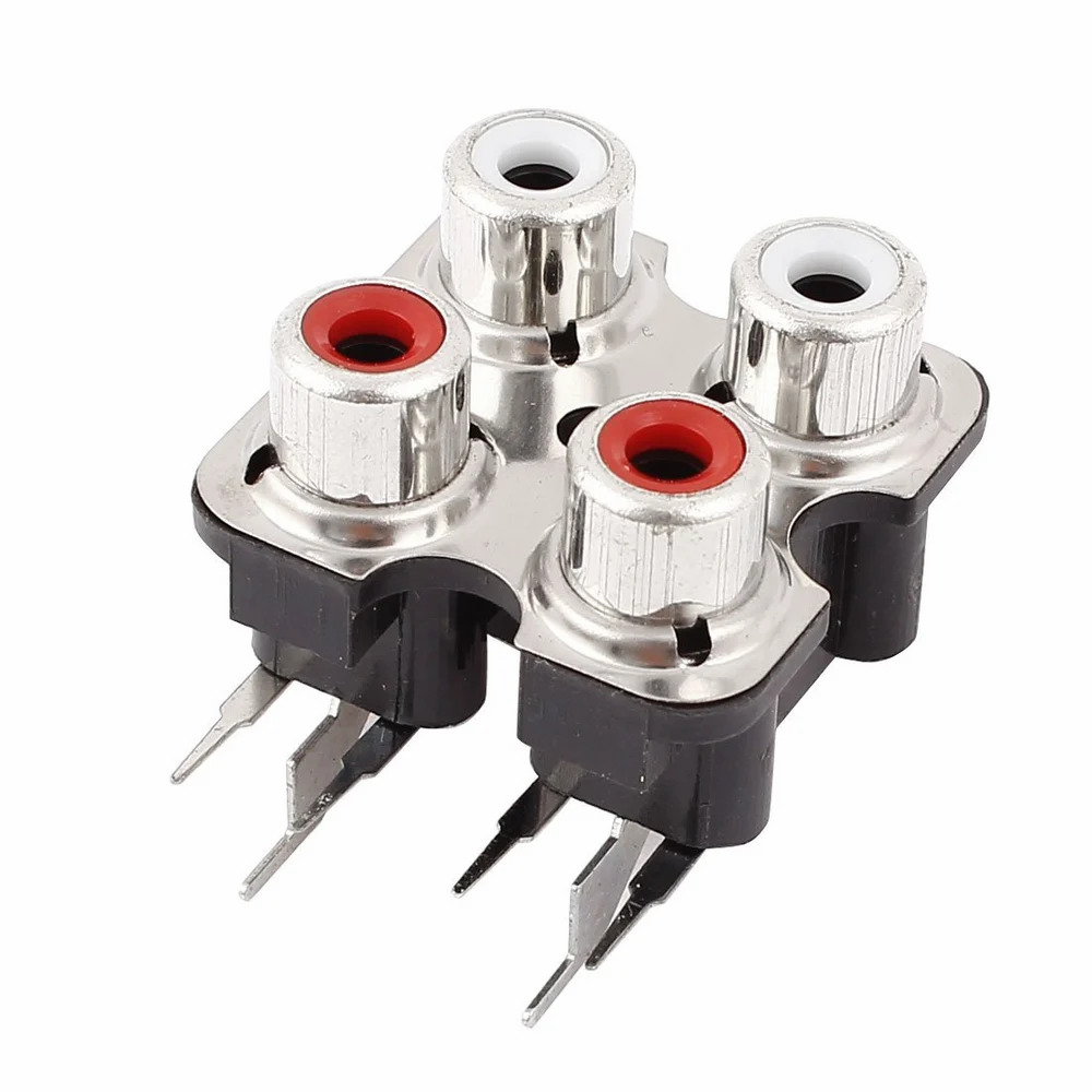 4 Rca Plain Metal Socket - Metal, Standard Size, Black Color | 4 Pin Terminal Socket For Reliable Speaker Connection