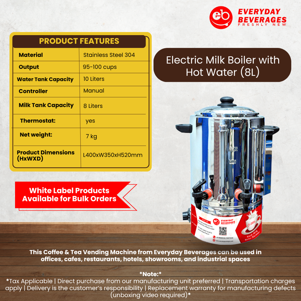 Electric Milk Boiler With Hot Water 8L - Capacity: 5-6 Ltr