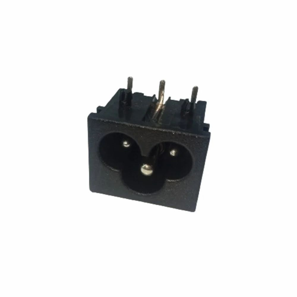Laptop Flower Type Socket - Durable Abs Plastic, 3 Pin, Black | 6a Current Rating, Male Jack Design, Pcb Mounting, Versatile For Industrial Applications