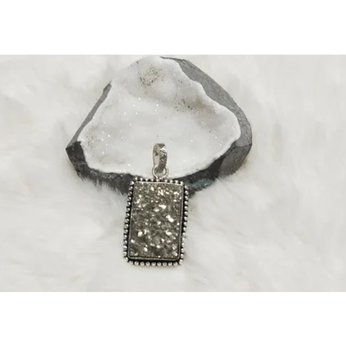 Silver Pyrite Rectangle Gemstone Pendant - Design: Attractive