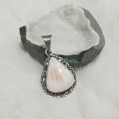 White Scolecite Pear Gemstone Pendant - Design: Attractive